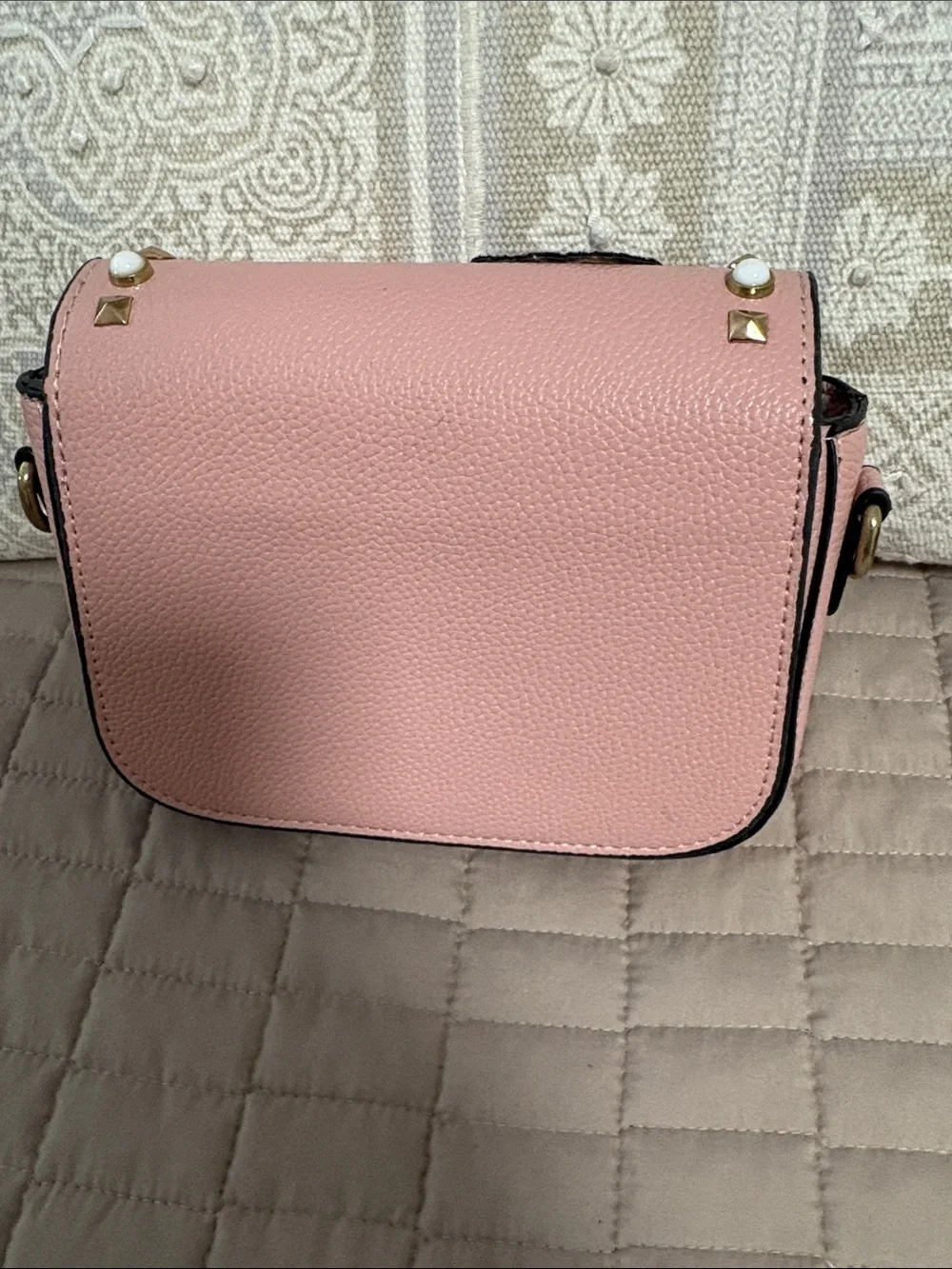 Pink Embellished Crossbody Bag with Floral & Butterfly Appliqué. Candy couture